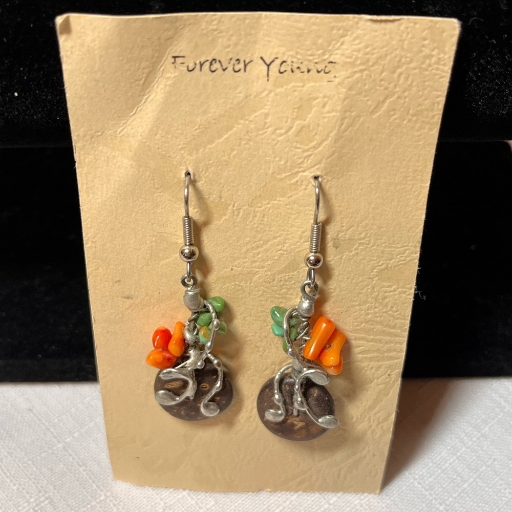 New Forever Young Silver & Orange Beaded Earrings. Whimsical Boho